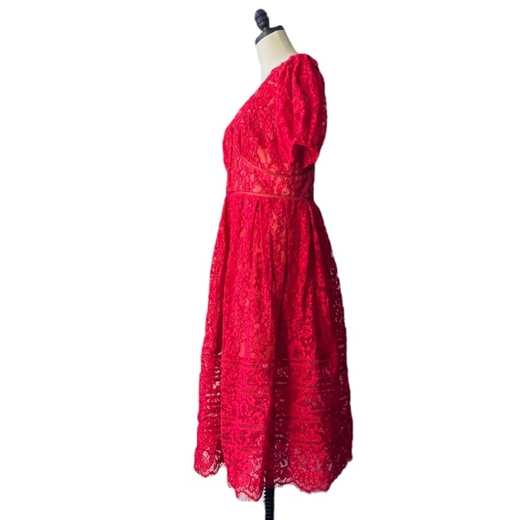 Self Portrait Fine Cord Lace Midi Dress in Red | 8 NWT - Picture 3 of 9